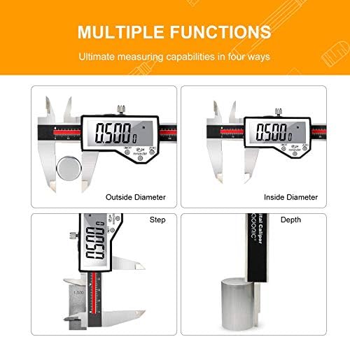 Дигитален дебеломер, 6 Калиперска мерка алатка Екстремна точност Водоотпорна електронска вирница Калипер Индустриски не'рѓосувачки челик дигитална,
