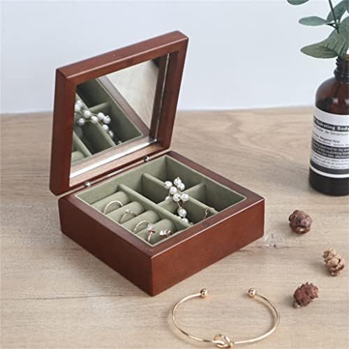 Преносна дрвена кутија за накит од дрво, дрвен ѓердан прстен Организатор Организатор за складирање на накит