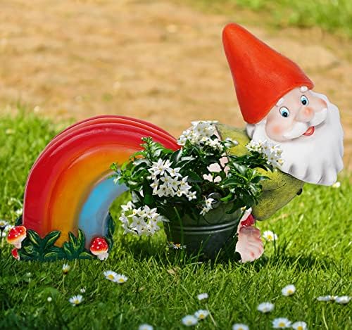 Udddsr градина gnome статуа, смешна гномска фигура со соларни LED светла за соларни LED за градинарски двор, уметнички украси, украси на