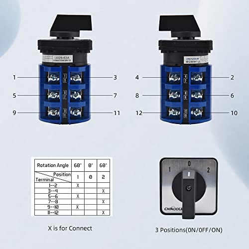 CNAODUN Универзален прекинувач за промена на ротационата промена 63A 660V 3 Позиции 12 Терминали LW28-63 Latching Universal Switch Selector