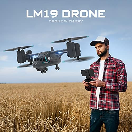 Авион за далечински управувач со дрон LMRC LM19 со HD камера за возрасни и деца, лесни и подготвени за летање, 2 модуларни батерии,