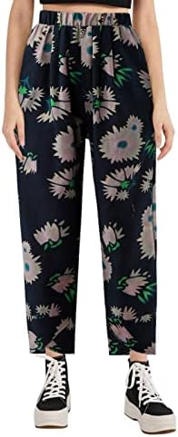 Etkia плус големина обични панталони ромери за жени директно долги отпечатоци панталони памучни џебови цветни лабави панталони