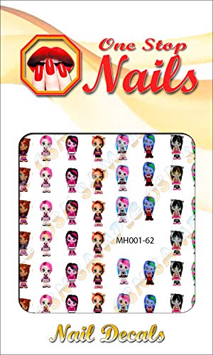 Monster High V1 Clear Clearlide Nail Art Decals. Сет од 62 од една станица нокти.