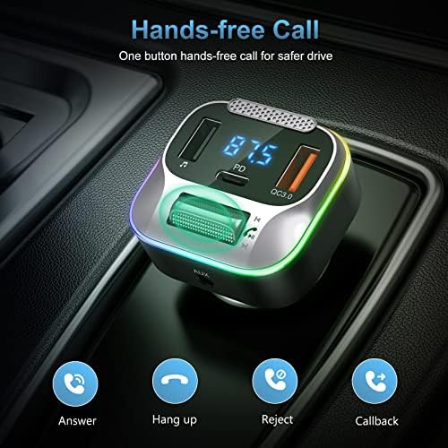 Ankilo v5.0 Bluetooth FM Transmiter за автомобил, безжичен радио адаптер комплет за автомобили, QC3.0 Брзо полнење и 7 RGB боја LED BECKLIT