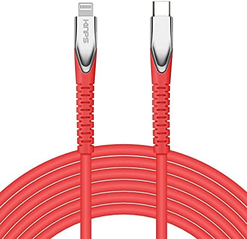 Kinps 2 пакет 10ft/3m USB C до молња за брзо полнење кабел MFI овластен црна и црвена боја