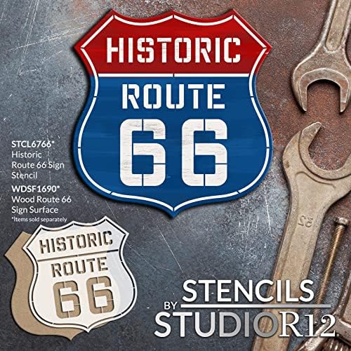 Историска рута 66 знак Стенцил од Студиор12 - Изберете Големина - Соединетите Американски Држави - занает и боја DIY гроздобер