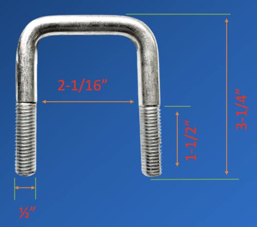 У-Завртки За 2х2ps Трактори, Легиран Челик Квадратни У-Болт Со Подлошки И Најлок Ореви, 1/2 д х 2-1/16 В х 3-1/2 Л, 4 Пакување
