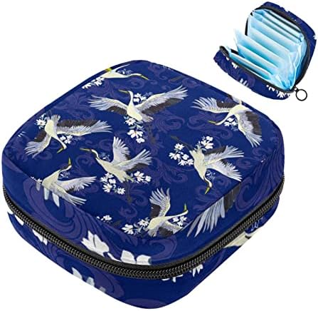 Санитарна торба за складирање на салфетки јапонски кран птици цветни цвеќиња позадина женски период санитарна торбичка торбичка