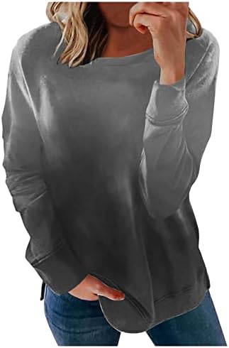 Brенски женски екипаж за џемпери дами облечени ретро лабава лесна маица цврста градиент есен туничен врвови со долги ракави кошула