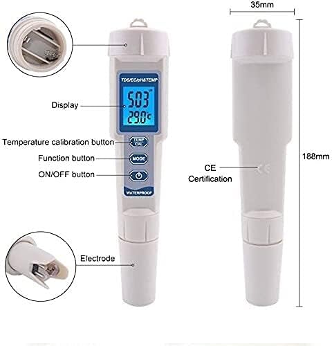 YUESFZ Прецизен тест за квалитет на водата Температура Температура четири-во-еден мулти-параметар пенкало PH мерач Дигитален pH тестер пенкало за детектор за квалитет ?