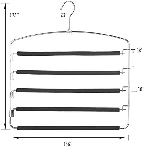 Magicool простор заштеда на метални панталони закачалки 5 слоја Скид изобилна пена поставена со плакарот за замав за плакари за