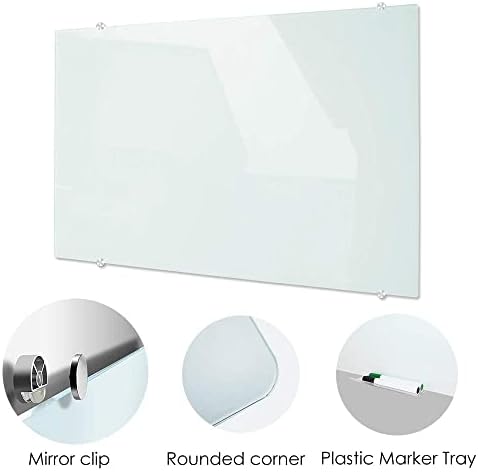 Магнетна стакло, табла, wallид монтиран, суво избришана бела табла, замрзната бела површина, стаклена плоча без рамка со 4 маркери, 2 магнети,