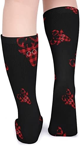 Weedkeycat црвен биволски карирани елен дебели чорапи новини смешни печатени графички обични топло средно цевки чорапи за зима