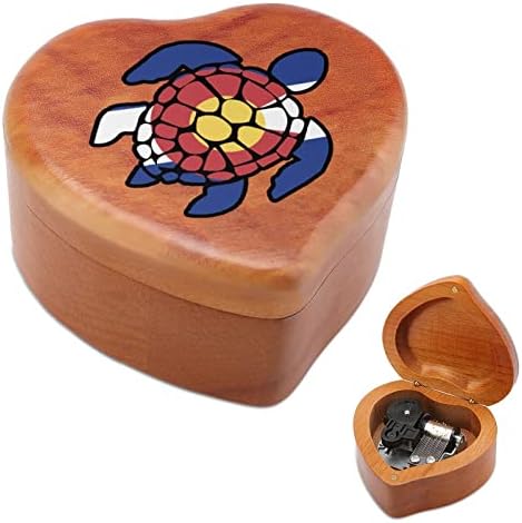 Turtle Flag of Colorado Wood Music Box гроздобер музички кутија подарок за Божиќен роденден Денот на вineубените