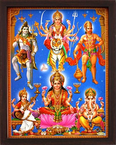 Handichraftstore Lakshmi Други Шива, Ганеша, Вишну, Нарад. Сликарство на постер со рамка за домашен декор