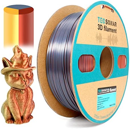 Tecsonar Multicolor PLA филамент 1,75 mm 1kg, 3 ролни/пакет, свилен златен бакар црна, свилена бакарна виолетова зелена боја, свилена виолетова црвена темна зелена боја