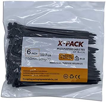 Х-пакет кабелски врски Премиум пластична жица врски Индустриски повеќенаменски UV отпорен на црна боја, 100 парчиња