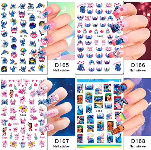 Налепници за уметност за нокти, 12 листови симпатични цртани филмови 3D нокти самолепливи налепници, налепница за нокти на Kawaii за жени Девојки