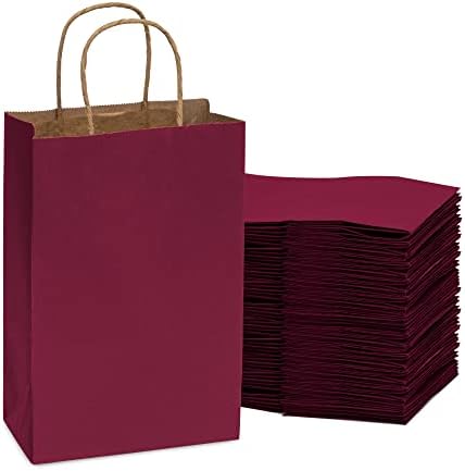 Корпи за розови подароци - 6x3x9 инчи 100 пакувања Екстра мали торби со фуксија Крафт со рачки, занаетчиска хартија Евро тота