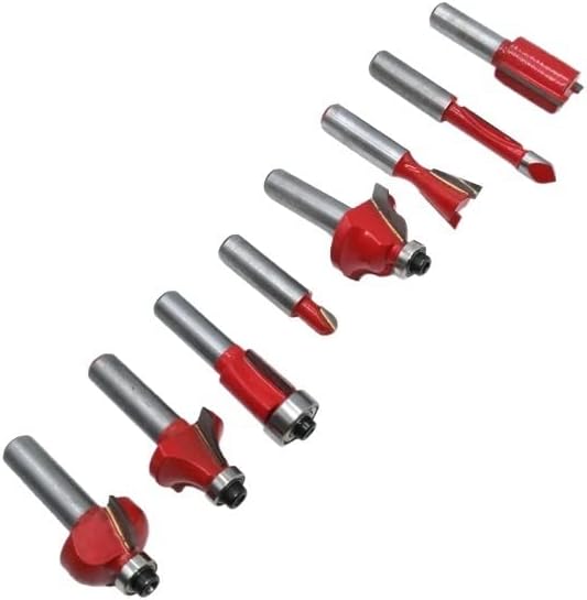 Bits Jrenbox Router Bits 8pcs 8mm рутер битови постави кастрење на цртано малку секач за мелење за дрвени битни волфрам карбид сетови за обработка