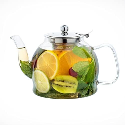АСЕРСОН 1200 мл/40 мл стаклена чајник, отпорен на топлина, инфузер од не'рѓосувачки челик, рачно изработен, пиварница за чај од лисја,