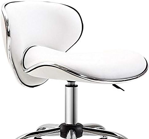 Козметичари столче на тркалото ， столче на седло со бело ПВЦ синтетичко кожено седиште ， прилагодлива висина 40-52 см ， Поддржана