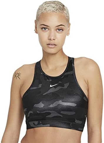 Nike Dri-Fit Swoosh Women'sенски средна поддршка од 1 парчиња подлога за спортски градник со висок врат