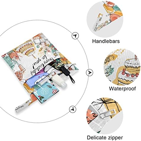 Кигаи Среќен роденден Влажни суви торби за пелени за крпа за бебиња водоотпорни влажни влажни кеси со 2 патенти џебови за патнички