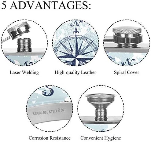 Колба за Колкови За Алкохол Од Нерѓосувачки Челик Отпорна на Истекување со Инка 7,7 мл Кожна Покривка Одлична Колба За Идеја За Подарок - Сидро За Наутички Компас