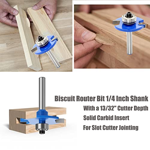 Sinoprotools Biscuit Router Bit 1/4 инчен Shank, бисквит зглобниот слот за секач за секач, бискут, секач за слот за дрво, алатка