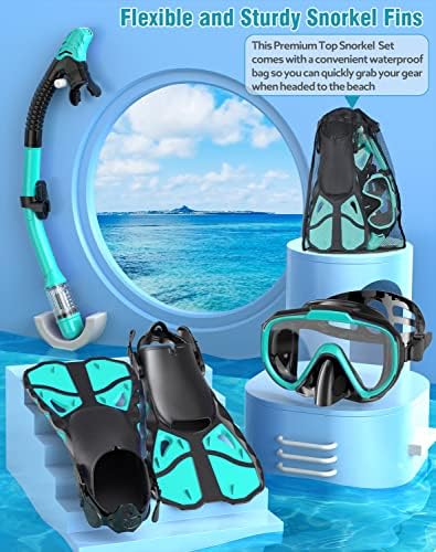 Vengreedo Snorkel Set со перки за возрасни, маскирани перки со маски за мажи и жени, сув врвен нуркач маска за нуркање, комбо сет со туристичка