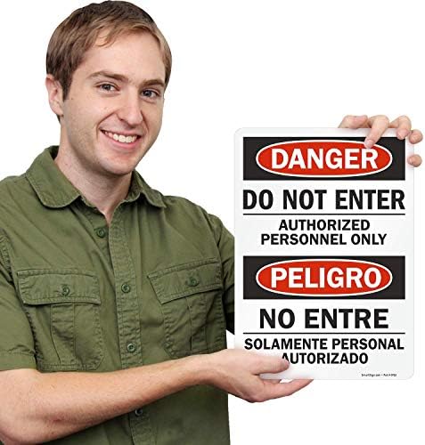 SmartSign Опасност - Не влегувајте, само овластен персонал Двојазична етикета | 10 x 14 ламинат винил
