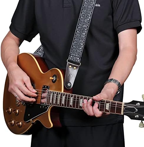 Лента за гитара во Нефелибата - гроздобер везени ленти за памучна гитара со оригинални кожни краеви за електрични акустични гитари, дојдете со бесплатно копче за л?