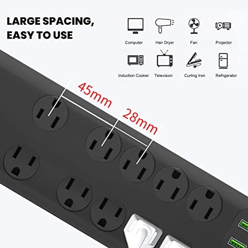 Mothinesso Power Strip, Plame Retardant PC US Plug 110‑125V Мултифункционален излез Добра спроводливост 2500W со USB и PD порти