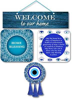 Urboii ™ Добредојдовте дома Турско зло, Хамса, печатен wallид, висечки сет од 4 елементи - табла за влезни знаци на домот, предмети за