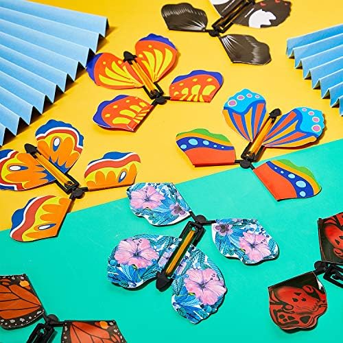 10 парчиња магична самовила летачка пеперутка картичка ветер на гума од пеперутка, летање пеперутка изненадување летачка хартија пеперутки поставени за забави што