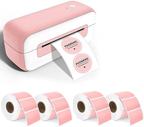 Печатач на етикети фомемо со 4 Ролни Розови Директни Термички Етикети - 4000 Етикети-1000 ПАРЧИЊА/1рол-1,25 * 2,25