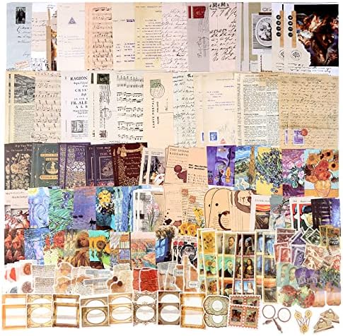 Draupnir 200pcs Гроздобер Junk Journal Supplies, ScrapBook Supplies ScrapBooking Haper and налепници Ephemera за уметничко естетско