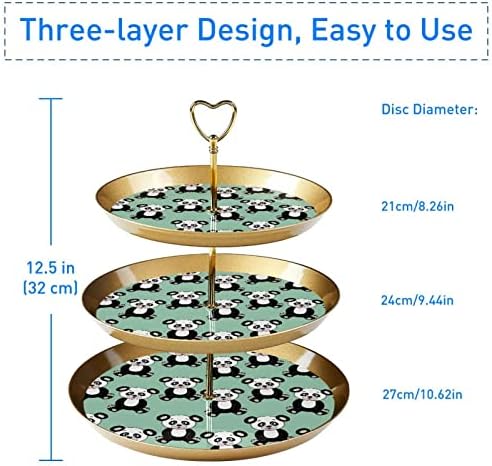 Драгонбту 3 Ниво Кекси Стојат Со Злато Прачка Пластични Нивоа Десерт Кула Послужавник Цртан Филм Панда Овошје Бонбони Дисплеј За Свадба Роденден Божиќ Чај Партија