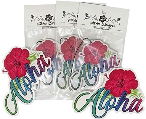 Алоха Дизајн 3 пакет Алоха Хаваи Хибискус долготраен освежувач на кокос и 2 налепници на Алоха | Декоративен хавајски тропски миризбен миризбен