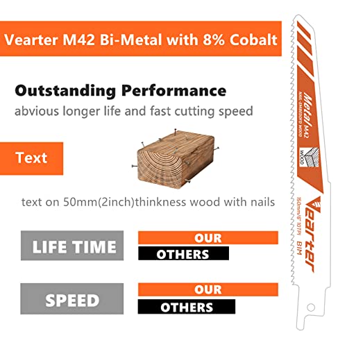 Vearter 2pack 6-инчен реципрочен пила за пила M42 дво-метал 8% Cobalt Saber Saber Sawzall за сечење на леано железо вградено со