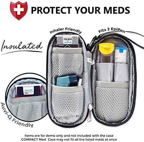 Pracmedic Tags Epipen Case Case, Compact - има 2 Epipens или AUVI -Q и инхалатор на астма - непосреден пристап до лекови за алергија за време