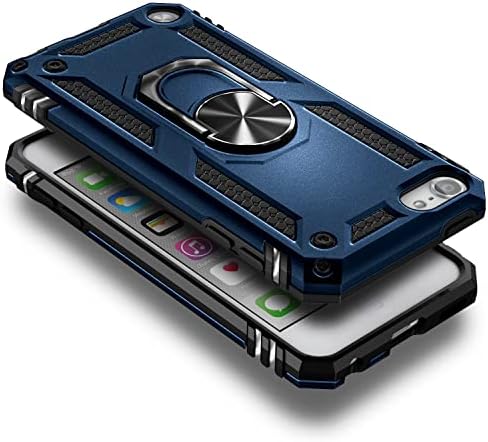 NZND Case за iPod Touch 7, iPod Touch 5/6 со заштитен стакло на екран, држач за метални магнетни прстени, воен поттик за воени удари со