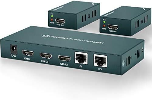 HDMI Extender Splitter 1x2, HD1080P@60Hz & 3D визуелно, проширувајќи го менувачот со должина од 165ft преку кабелот CAT5E/CAT6/CAT7,