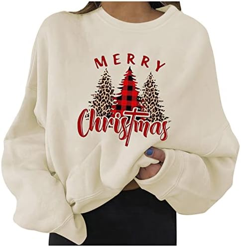Женски џемпери за пуловер на Нокмопо, женски обичен моден Божиќ, печатен долг ракав, врвен врвен врат на вратот