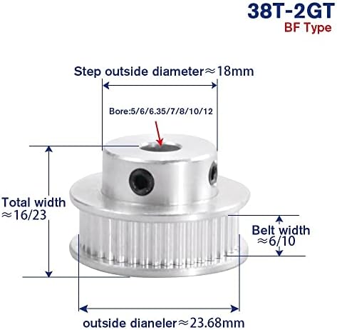 Zhengguifang Professional 38 T 2M 2Gt Timing Murley, Bore 5/6/6.35/7/8/10/12мм за 2MGT GT2 Синхрона ширина на ременот 6/10mm