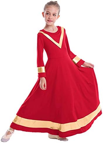 Ибаком Девојки девојки V-врат Обожава облека од литургиски пофалби танцувачки фустан металик лабава вклопена целосна должина танцувачка