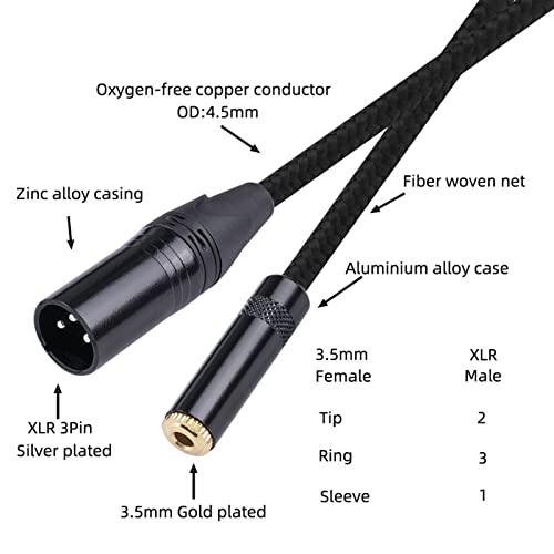 070 3,5мм женски до 3 пински XLR машки кабел, кабел за конектор за алуминиумска легура XLR, кабел за практичен конектор за миксер, засилувач, микрофон