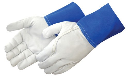 Либерти ракавица и безбедност 7814m Премиум жито коасскин тиг заварувач на ракавици за ракавици со 4 сина поделена кожа манжетна, среден