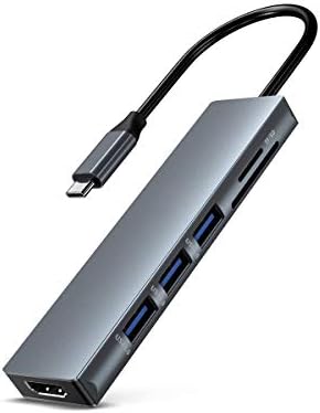 USB C Hdmi Адаптер За MacBook Pro /2017, 6 во 1 USB-C До HDMI Излез, Сд+Microsd Читач На Картички и 3-ПОРТИ USB 3.0